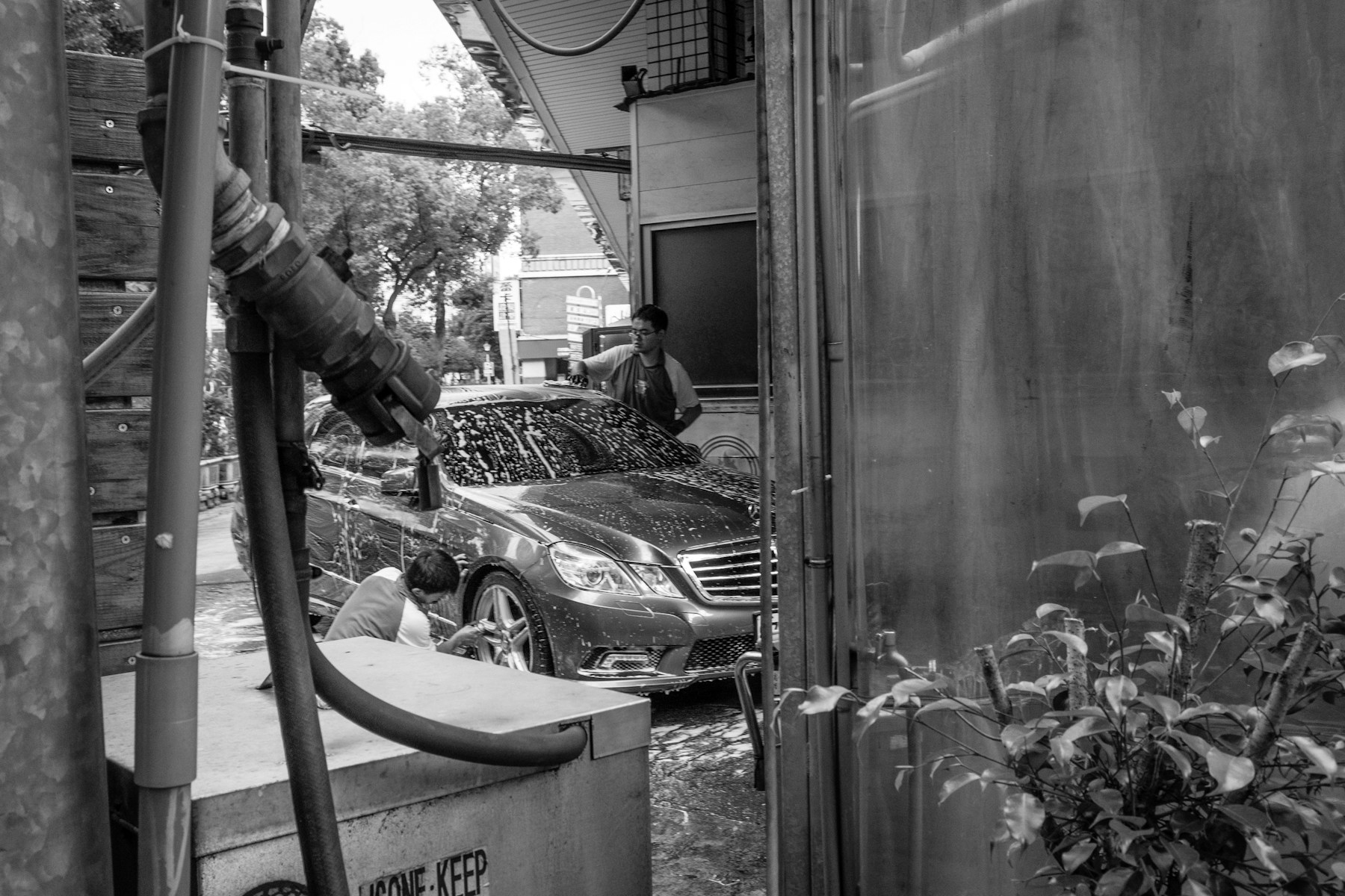 Licensed stock photo showing a hands-on car detailing process